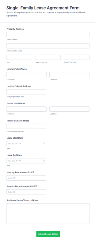 Single Family Lease Agreement Form Template