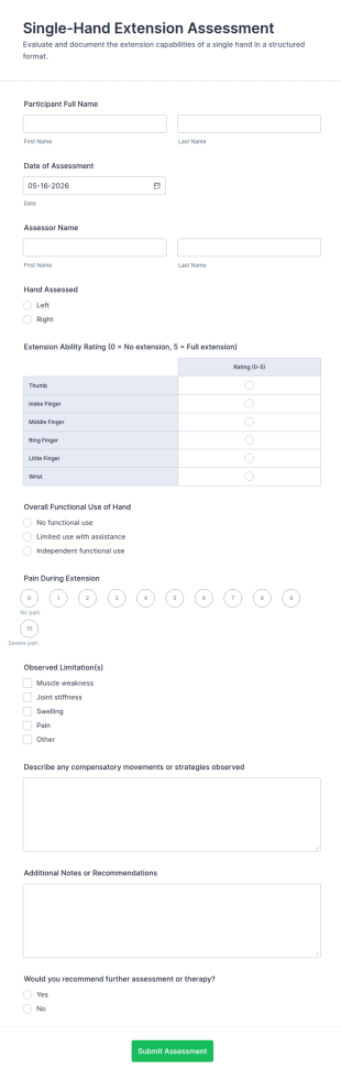 Single Hand Extension Assessment Form Template
