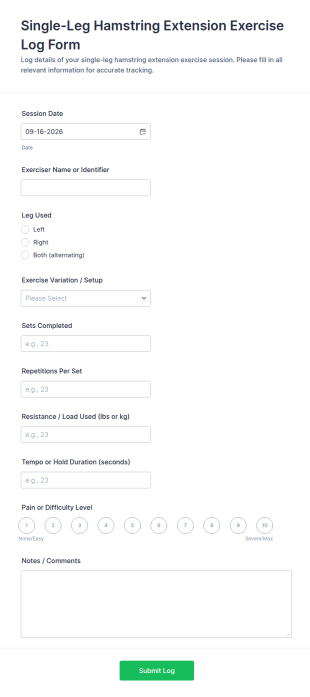 Single Leg Hamstring Extension Exercise Log Form Template