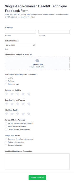 Single Leg Romanian Deadlift Technique Feedback Form Template
