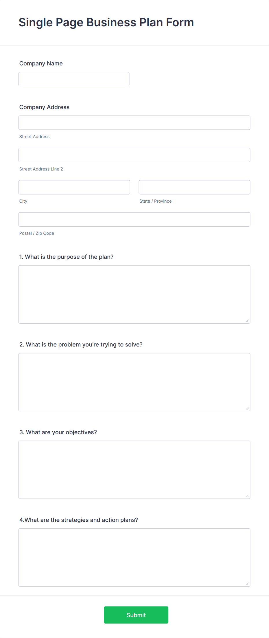 Single Page Business Plan Form Template Jotform
