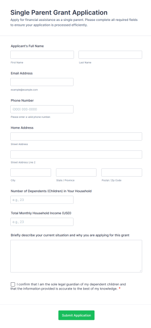 Single Parent Grant Application Form Template