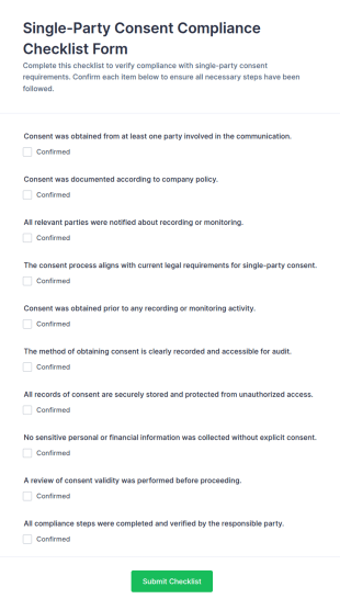 Single Party Consent Compliance Checklist Form Template