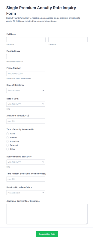 Single Premium Annuity Rate Inquiry Form Template