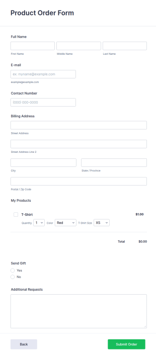 Single Product Order Form Template