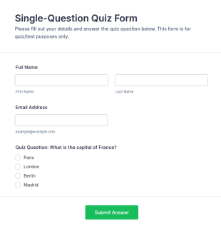 Single Question Quiz Form Template