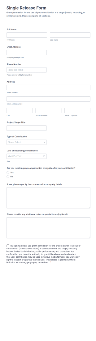 Single Release Form Template