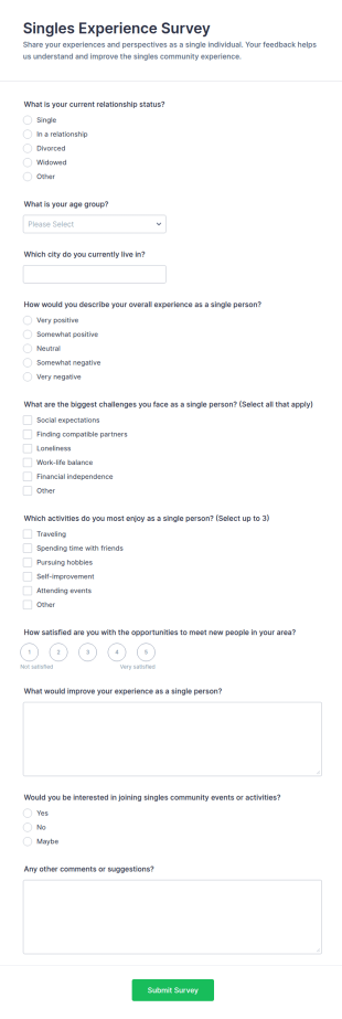 Singles Experience Survey Form Template