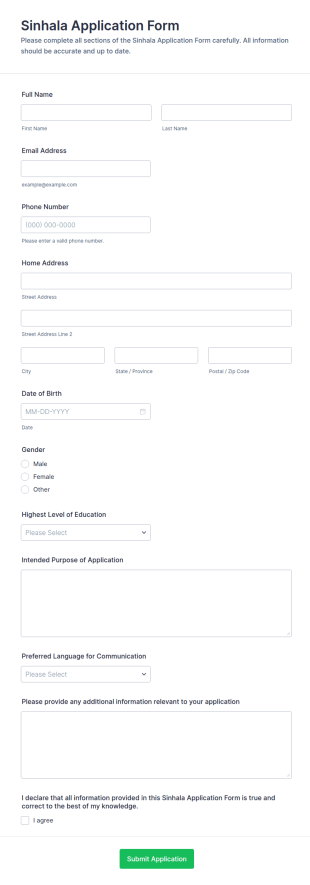 Sinhala Application Form Template