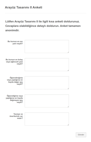 Sınıf Geribildirim Anketi Form Template