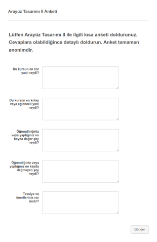 Sınıf Geribildirim Anketi Form Şablonu