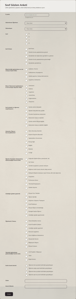Sınıf Gözlem Anketi Form Template