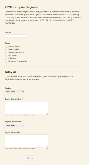 Sınıf/Kulüp Başkanı Seçim Form Şablonu