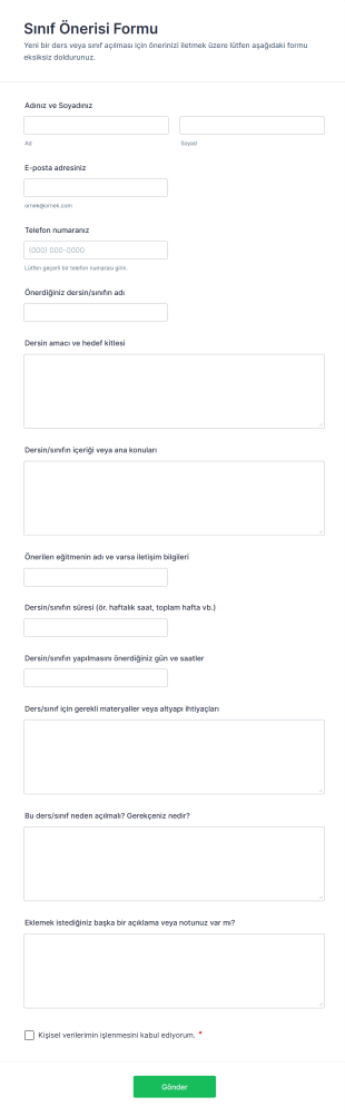 Sınıf Önerisi Form Şablonu