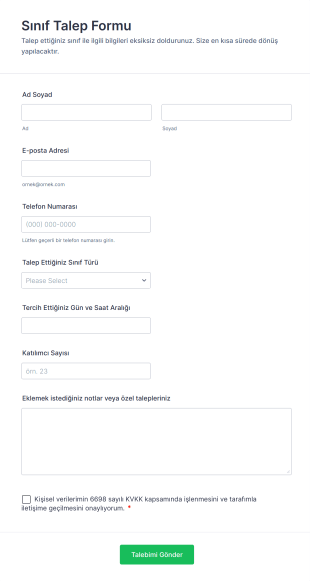 Sınıf Talep Form Template