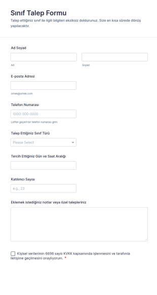 Sınıf Talep Form Şablonu