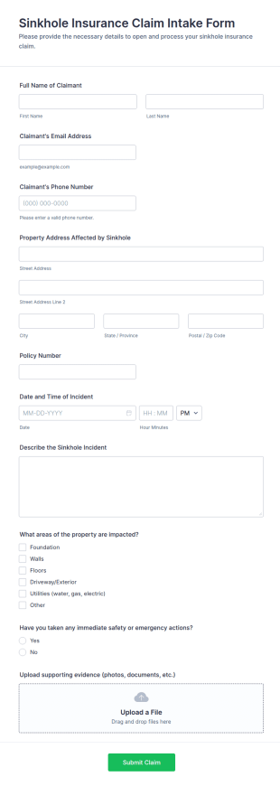 Sinkhole Insurance Claim Form Template