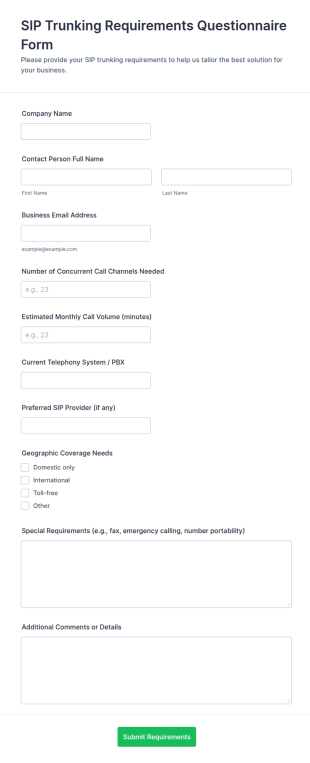 SIP Trunking Requirements Questionnaire Form Template