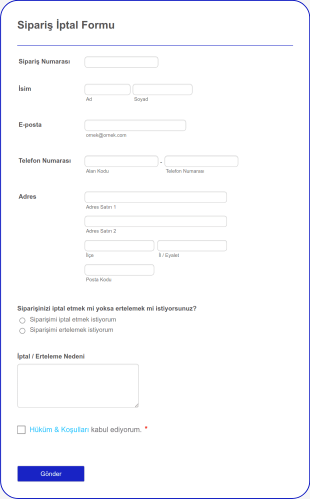 Sipariş İptal Form Template