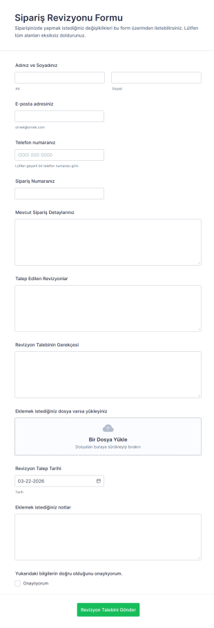 Sipariş Revizyonu Form Şablonu