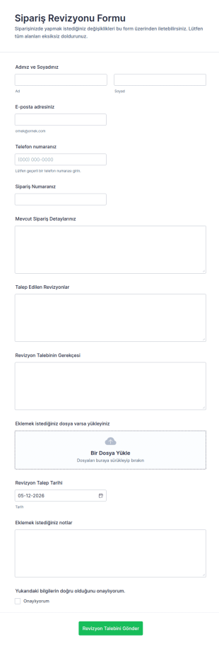 Sipariş Revizyonu Form Şablonu