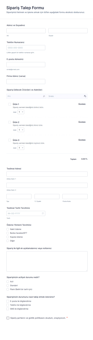 Sipariş Talep Form Şablonu