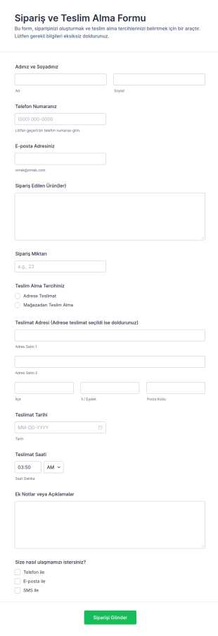 Sipariş Ve Teslimat Form Şablonu