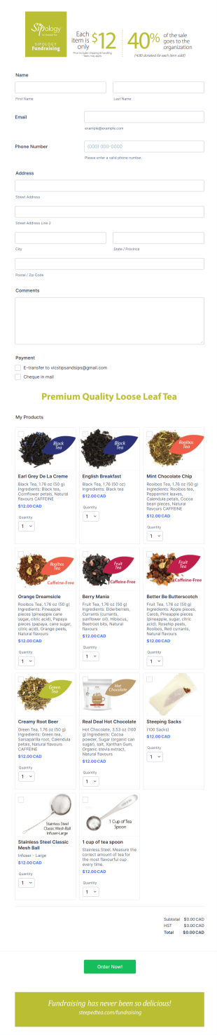 Steepted Tea Order Form Template