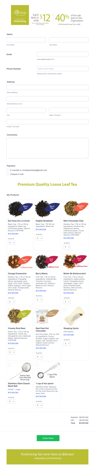 Sipology Fundraising Order Form Template