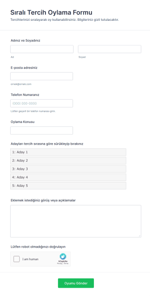 Sıralı Tercih Oylama Form Template