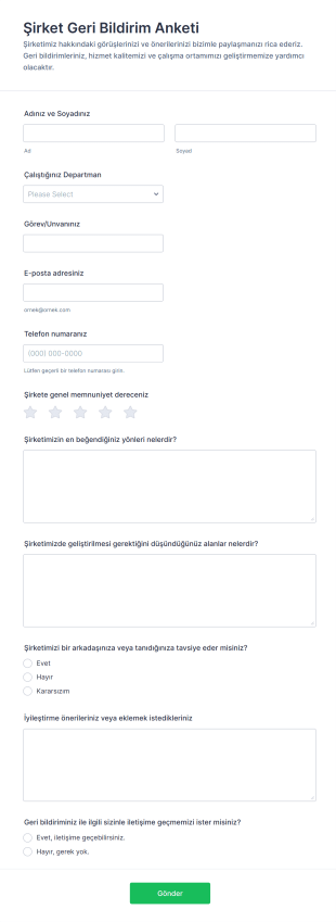 Şirket Geri Bildirim Anketi Form Şablonu