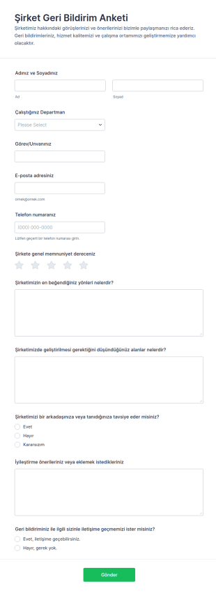 Şirket Geri Bildirim Anketi Form Şablonu