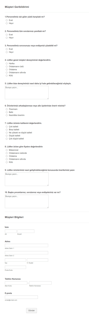 Şirket Geri Bildirim Form Şablonu
