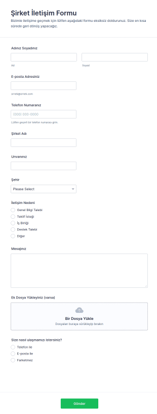 Şirket İletişim Form Şablonu