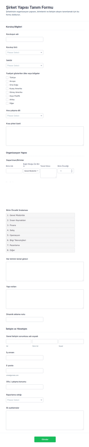 Şirket Yapısı Tanım Form Şablonu