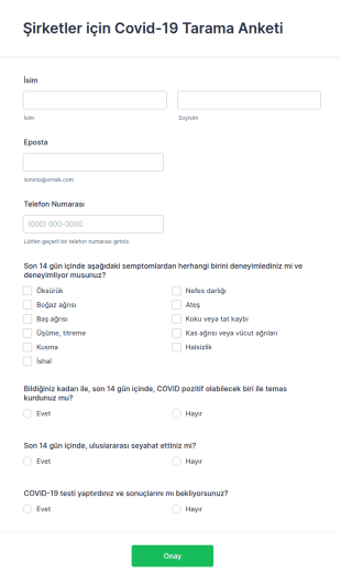 Şirketler Için Covid 19 Tarama Anketi Form Şablonu