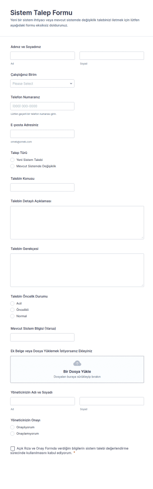 Sistem Talep Form Şablonu