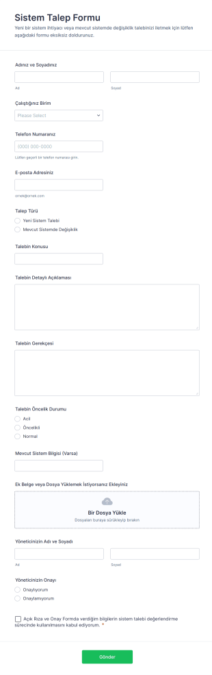 Sistem Talep Form Şablonu