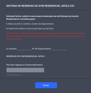 Sistema De Reservas GYM Residencial Apolo 241