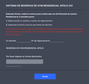 Sistema De Reservas GYM Residencial Apolo 241