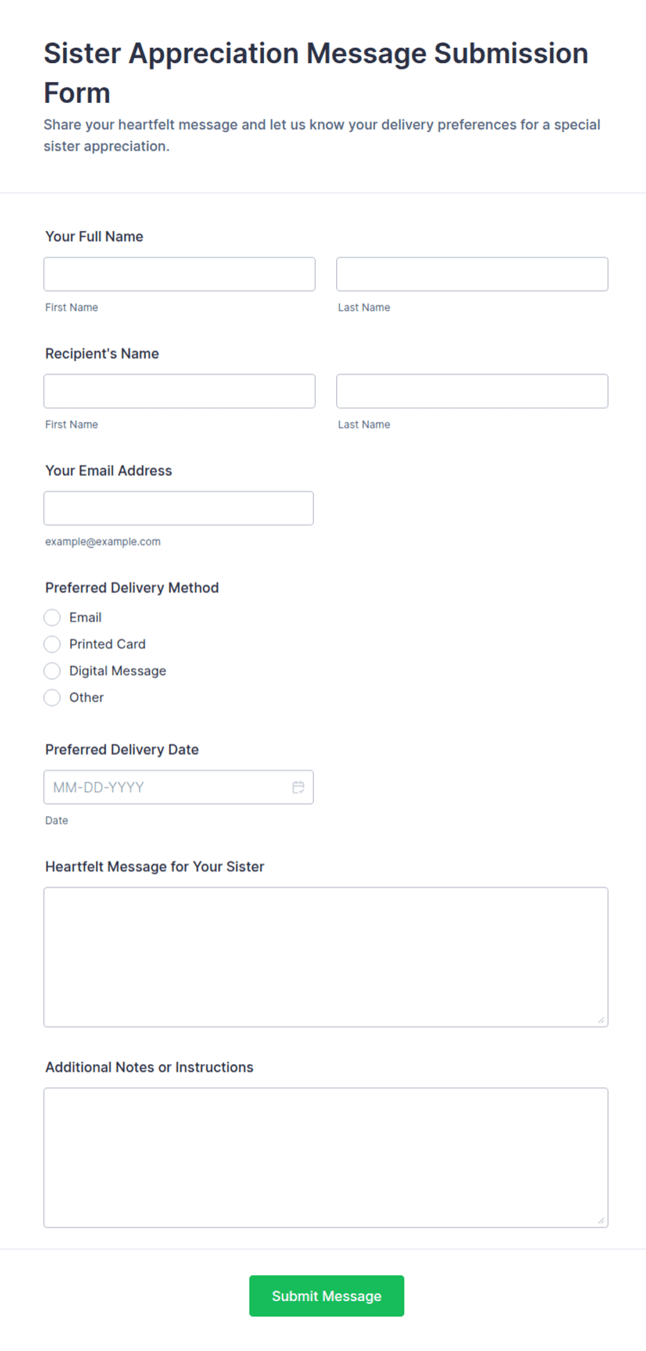Sister Appreciation Message Submission Form Template | Jotform