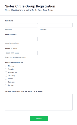 Sister Circle Group Registration Form Template
