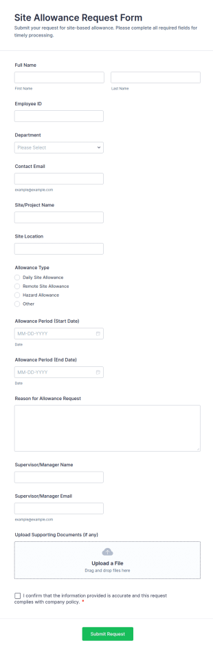 Site Allowance Request Form Template