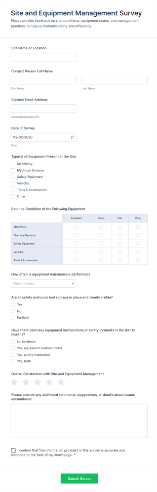 Site And Equipment Management Survey Form Template