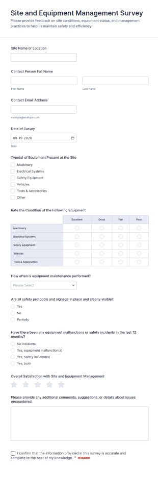 Site And Equipment Management Survey Form Template