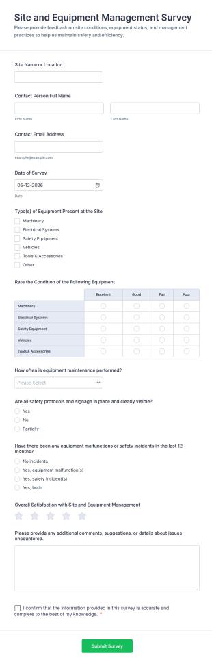 Site And Equipment Management Survey Form Template