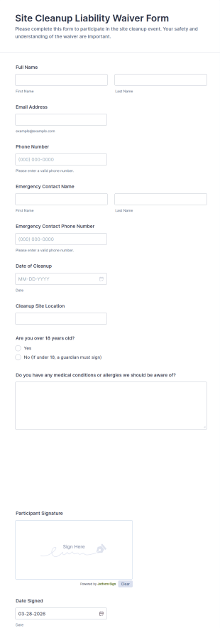 Site Cleanup Liability Waiver Form Template