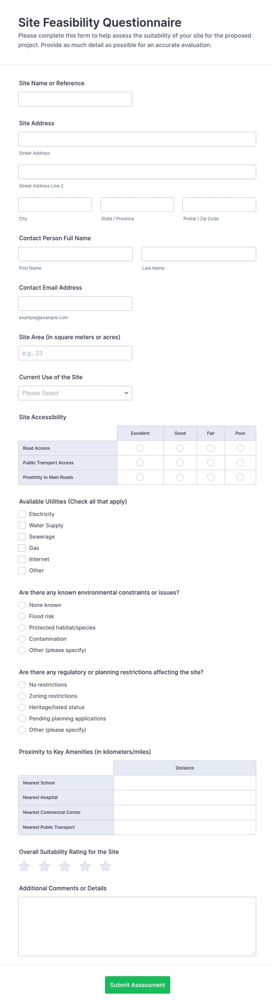 Site Feasibility Questionnaire Form Template | Jotform