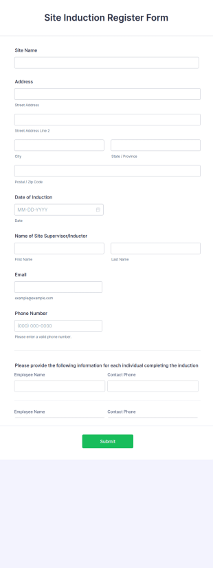 Site Induction Register Form Template