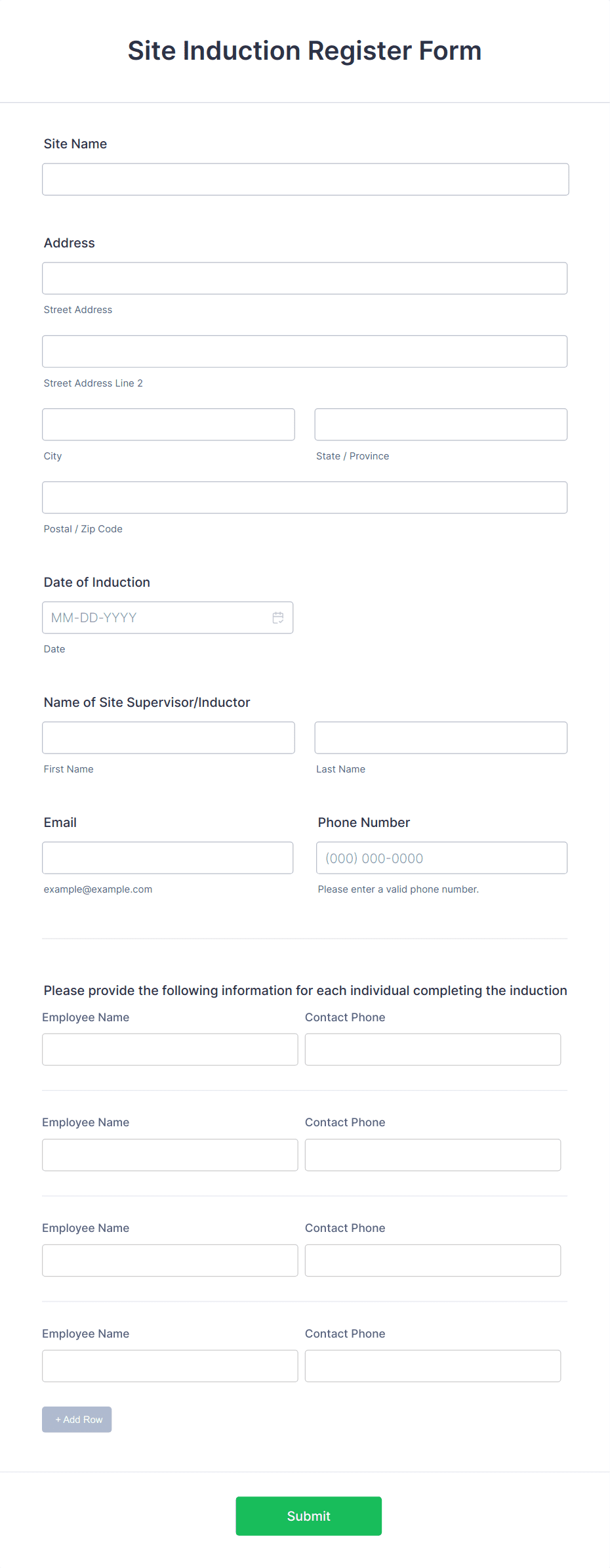 Site Induction Register Form Template | Jotform